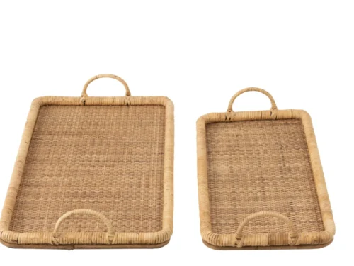 Dienblad Daurnonte rotan naturel, set van 2 rechthoekige dienbladen met handgrepen en warme uitstraling
