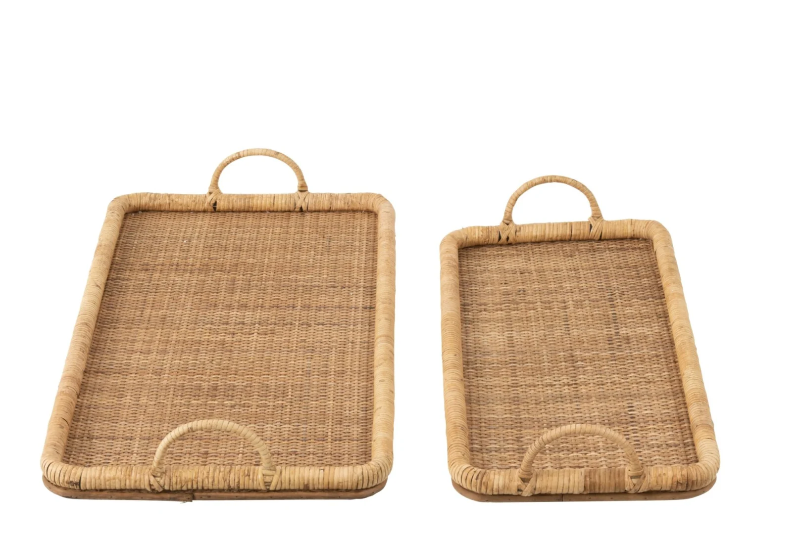 Dienblad Daurnonte rotan naturel, set van 2 rechthoekige dienbladen met handgrepen en warme uitstraling