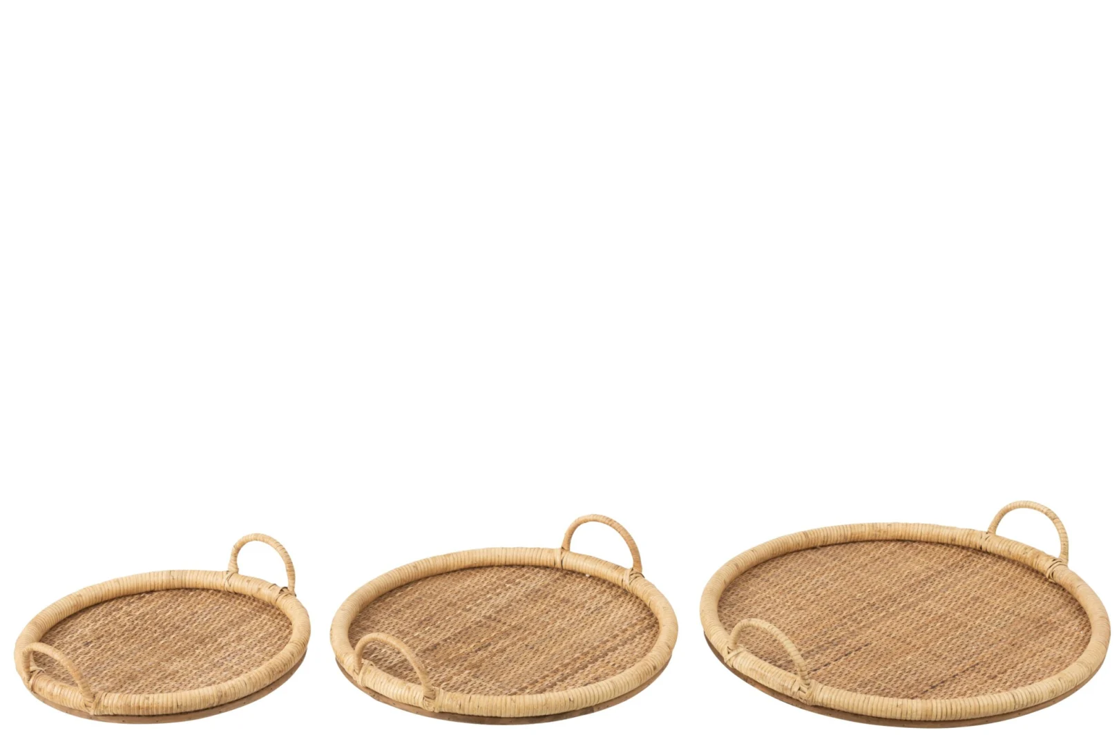 Dienblad Nunspeet Rotan Naturel set van 3, ovale dienbladen met handgrepen en warme natuurlijke uitstraling