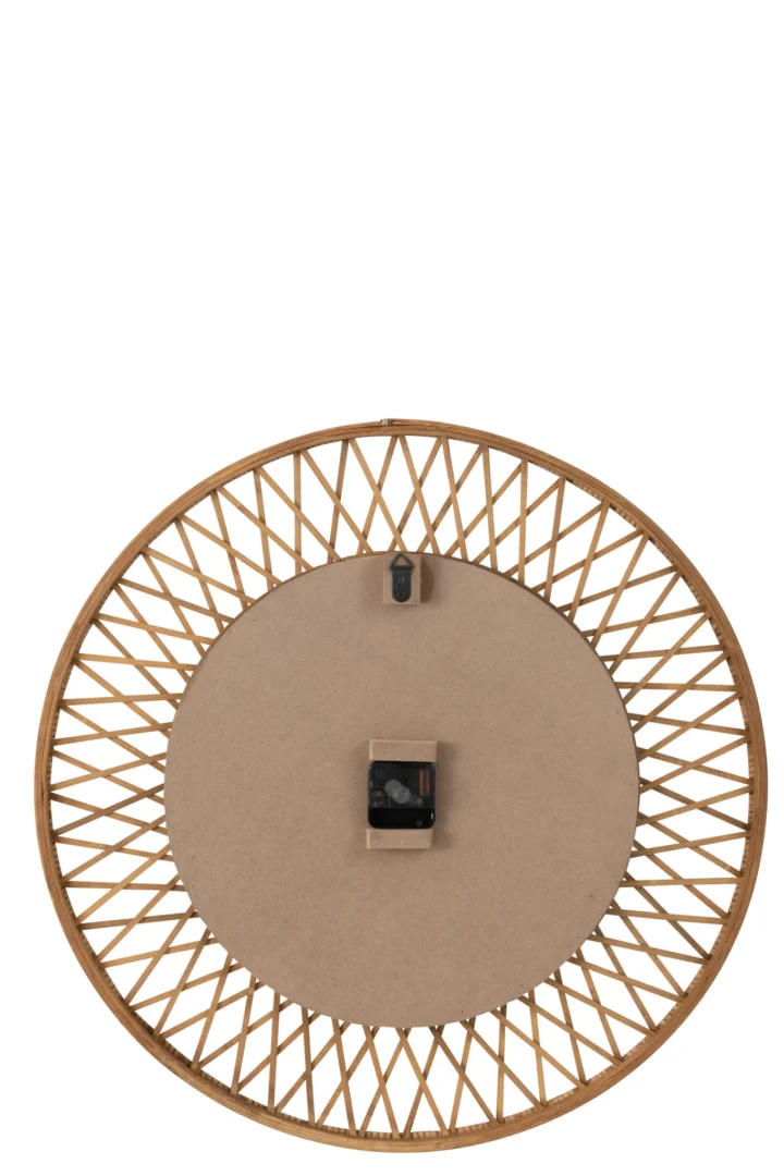 Wandklok Fauldino Naturel met ronde houten lattenrand en rustige, natuurlijke uitstraling voor aan de muur