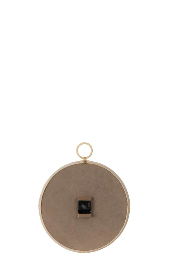 Wandklok Sobund Naturel van rotan, MDF en ijzer met rond design en compacte wandafmeting