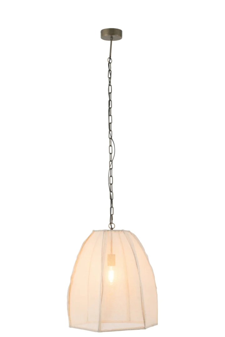 Plafondlamp Gurnor Linnen met witte linnen kap en kettingophanging, zacht en natuurlijk design