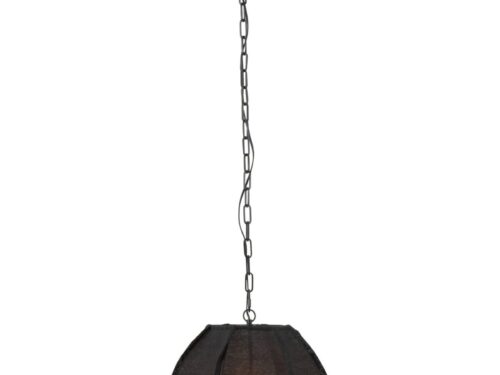 Plafondlamp Voril Linnen met zwarte kap, ijzeren ketting en warme sfeerverlichting