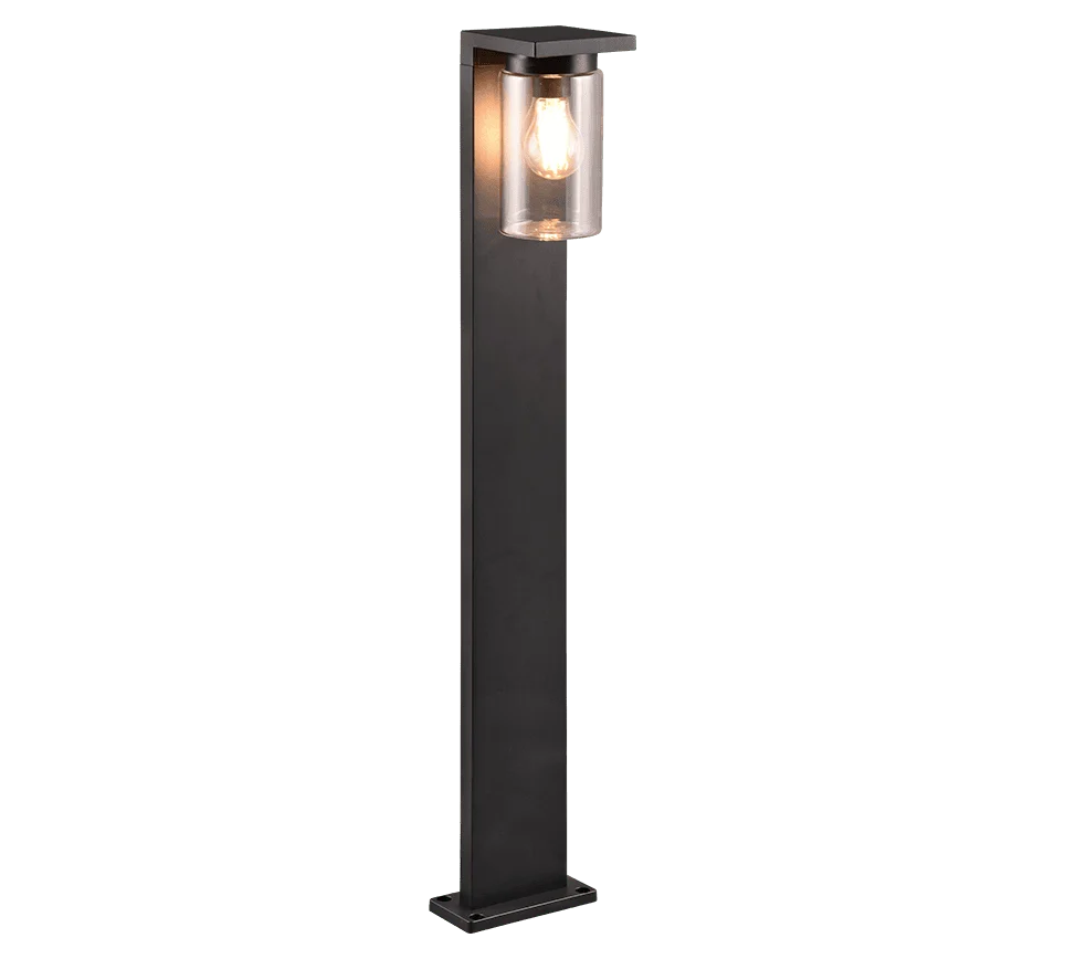 Buitenlamp Sleerine mat zwart met transparant glas en sfeervolle lichtbron, moderne staande tuinlamp