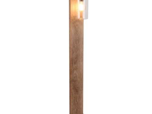 ARDILA buitenlamp met houtimitatie, helder glas en gegoten aluminium, modern paalmodel, set van 3
