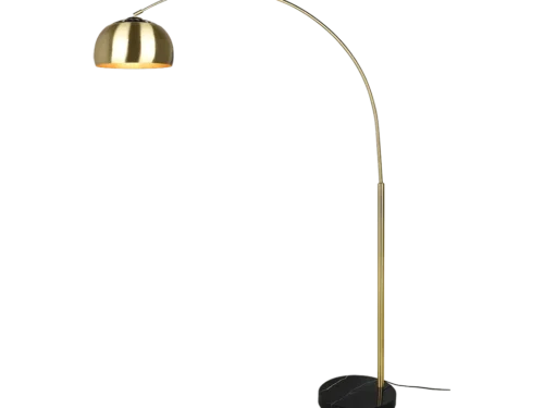 Vloerlamp Gubin mat messing met boogarm en zwarte marmeren voet, modern design, H200 cm, set van 3