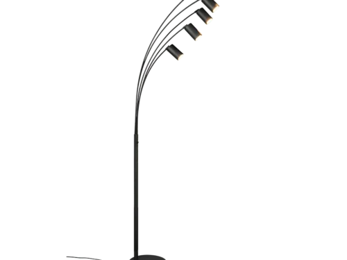 MARLEY vloerlamp mat zwart, 200 cm hoog, met vijf verstelbare GU10-spots en moderne boogvorm