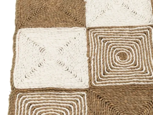 Vloerkleed Lisser Wit 153 x 122 cm met geweven vierkanten en spiralen in wit en naturel