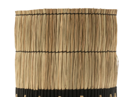Lampenkap Heskand Gras Zwart, handgevlochten 100% gras met zwart accent en natuurlijke textuur