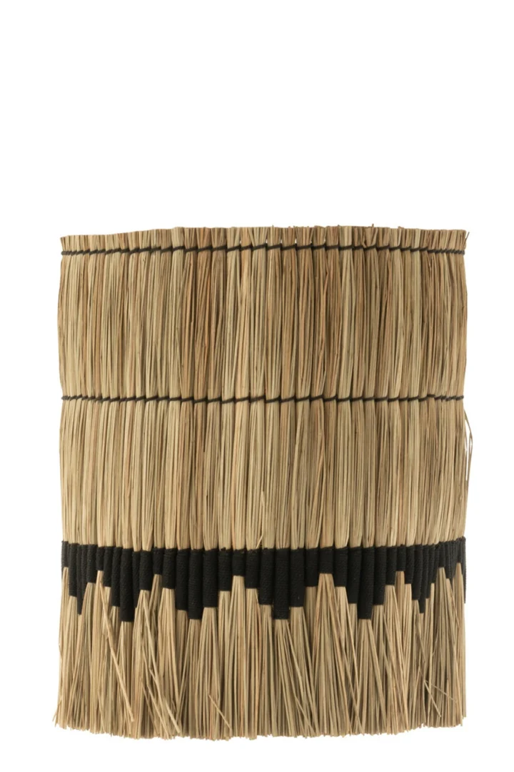 Lampenkap Heskand Gras Zwart, handgevlochten 100% gras met zwart accent en natuurlijke textuur