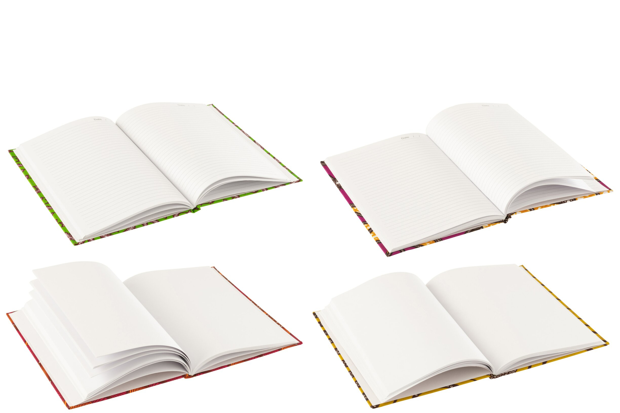 Woonaccessoire Sleentil set van 4, meerkleurige A4-notitieboeken met stof-papieren kaft en lined pagina’s