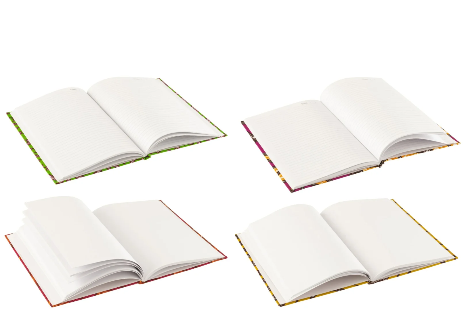 Woonaccessoire Sleentil set van 4, meerkleurige A4-notitieboeken met stof-papieren kaft en lined pagina’s