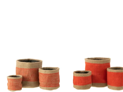 Mand Bove jute oranje set van 2 ronde manden met natuurlijke jute en warme oranje accenten