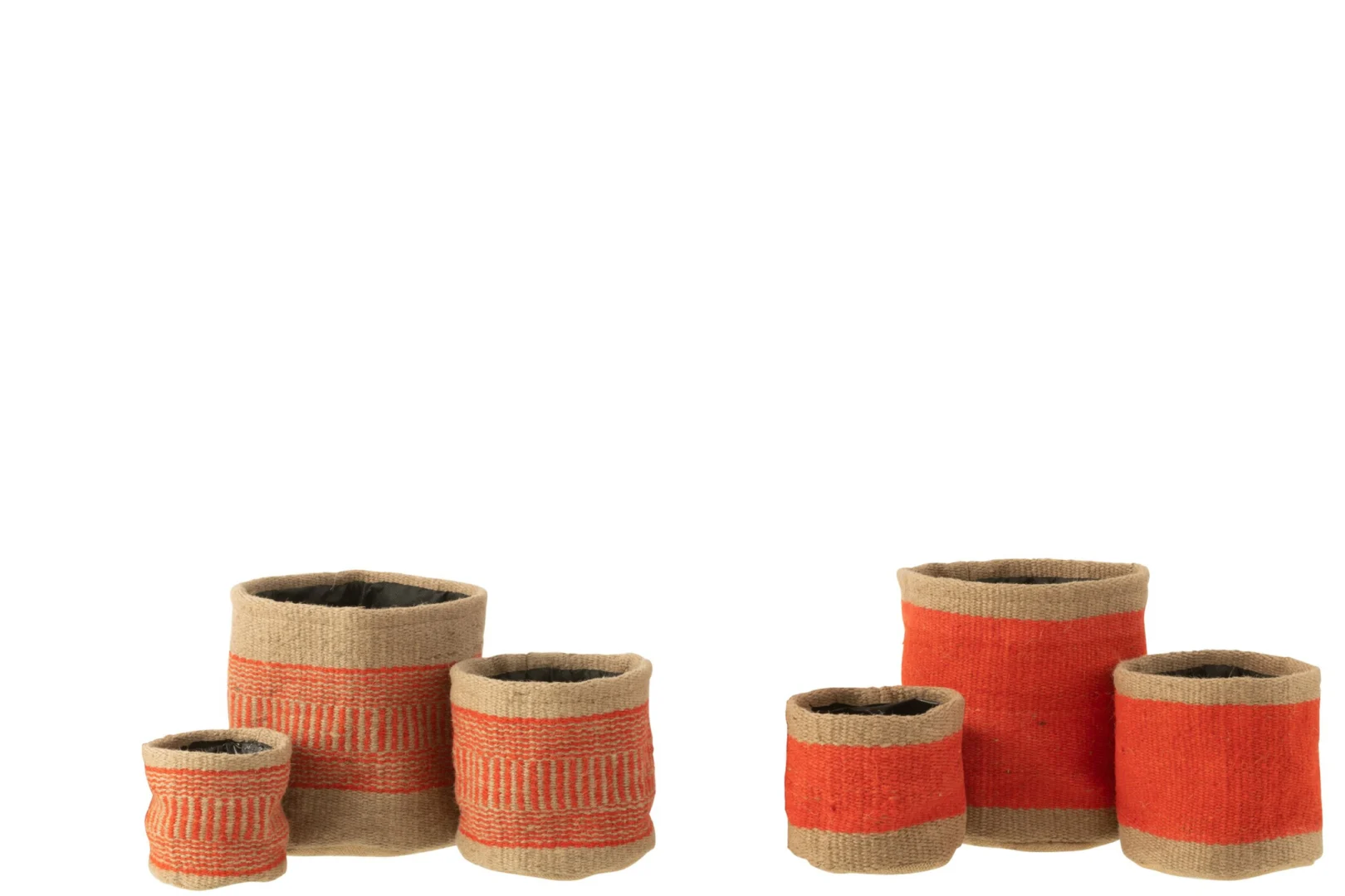 Mand Bove jute oranje set van 2 ronde manden met natuurlijke jute en warme oranje accenten