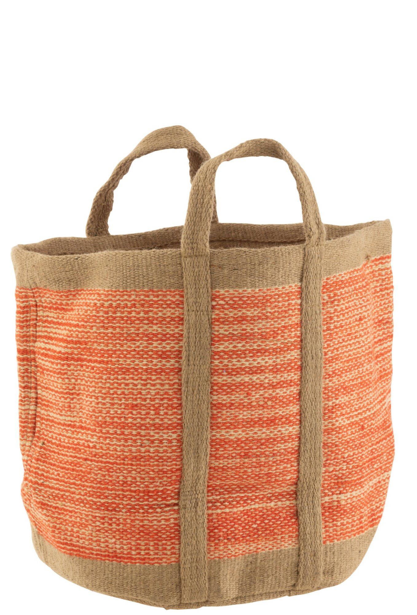 Mand Stidonte Jute Oranje opbergmand met handvatten, naturel jute en frisse oranje strepen