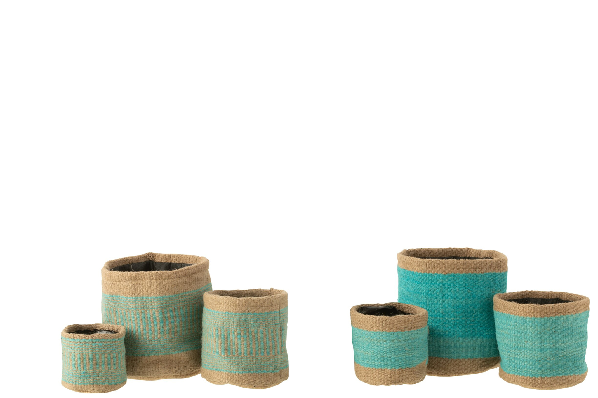 Mand Faade jute blauw set van 2, ronde opbergmanden met natuurlijke uitstraling en turquoise accenten