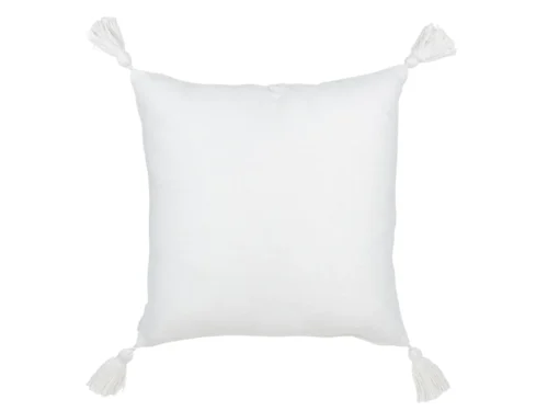Braulvira wit sierkussen 45x45 cm van katoen met speelse kwastjes en rustige, natuurlijke uitstraling