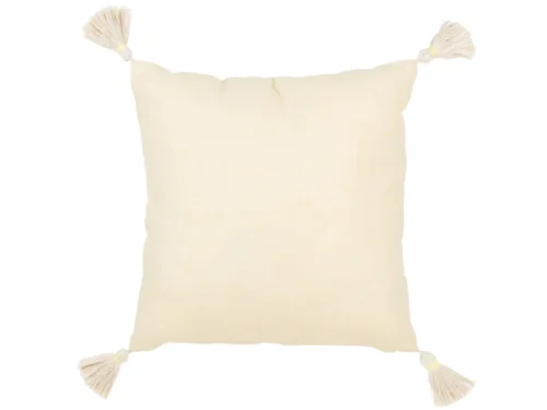 Kussen Prentura Geel 45x45 cm van katoen met speelse kwastjes en een zachte, zonnige uitstraling