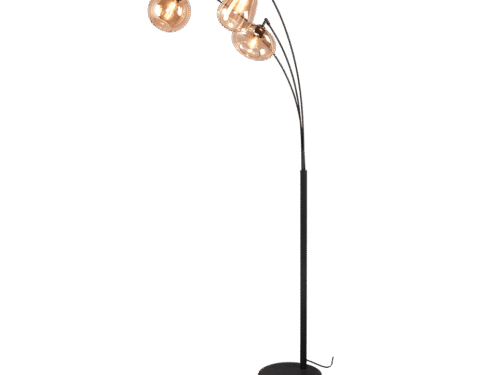 Zeistura vloerlamp mat zwart H200 cm, set van 3 met amber glazen kappen en E14-fittingen