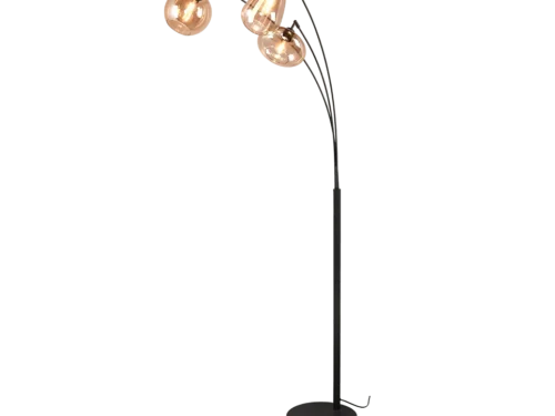 Zeistura vloerlamp mat zwart H200 cm, set van 3 met amber glazen kappen en E14-fittingen