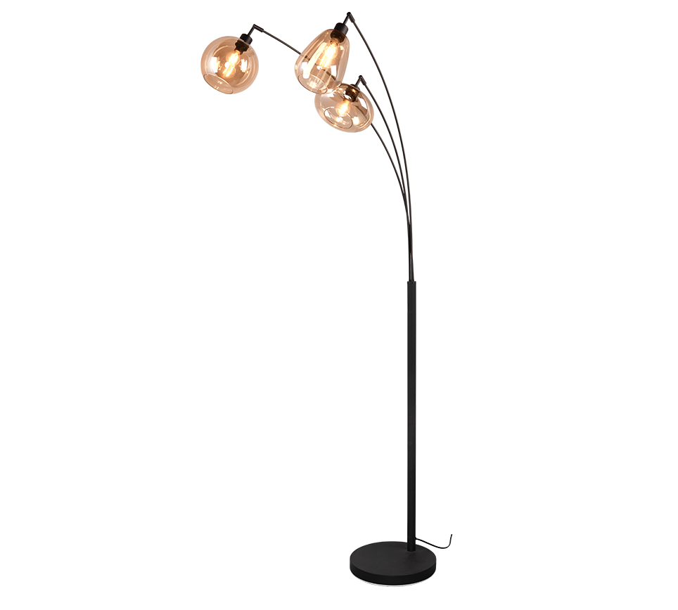 Zeistura vloerlamp mat zwart H200 cm, set van 3 met amber glazen kappen en E14-fittingen