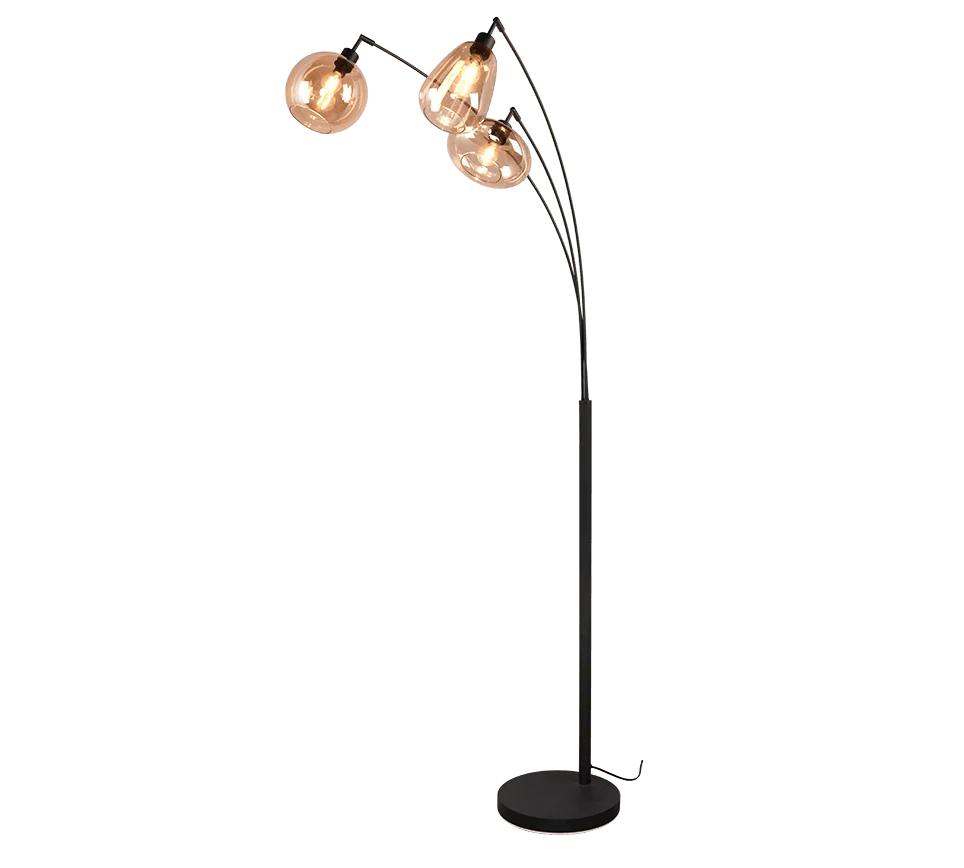 Zeistura vloerlamp mat zwart H200 cm, set van 3 met amber glazen kappen en E14-fittingen