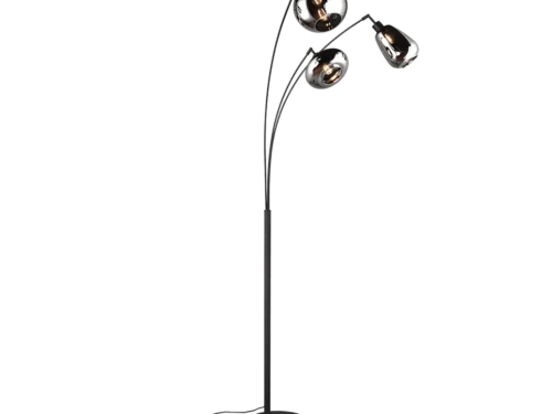 Vloerlamp Jiellone mat zwart H200 cm met 3 verchroomde glazen kappen en E14-fittingen