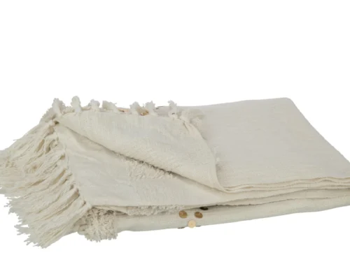 Plaid Skubaro Wit van katoen met franjes, opgevouwen in frisse witte tint voor een zachte woonlook