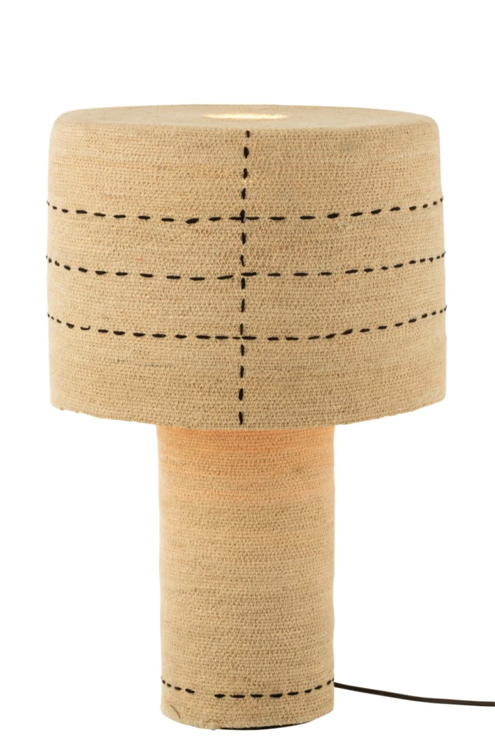 Tafellamp Meindal zeegras naturel met ronde kap en zwarte stikseldetails, 60 cm hoog