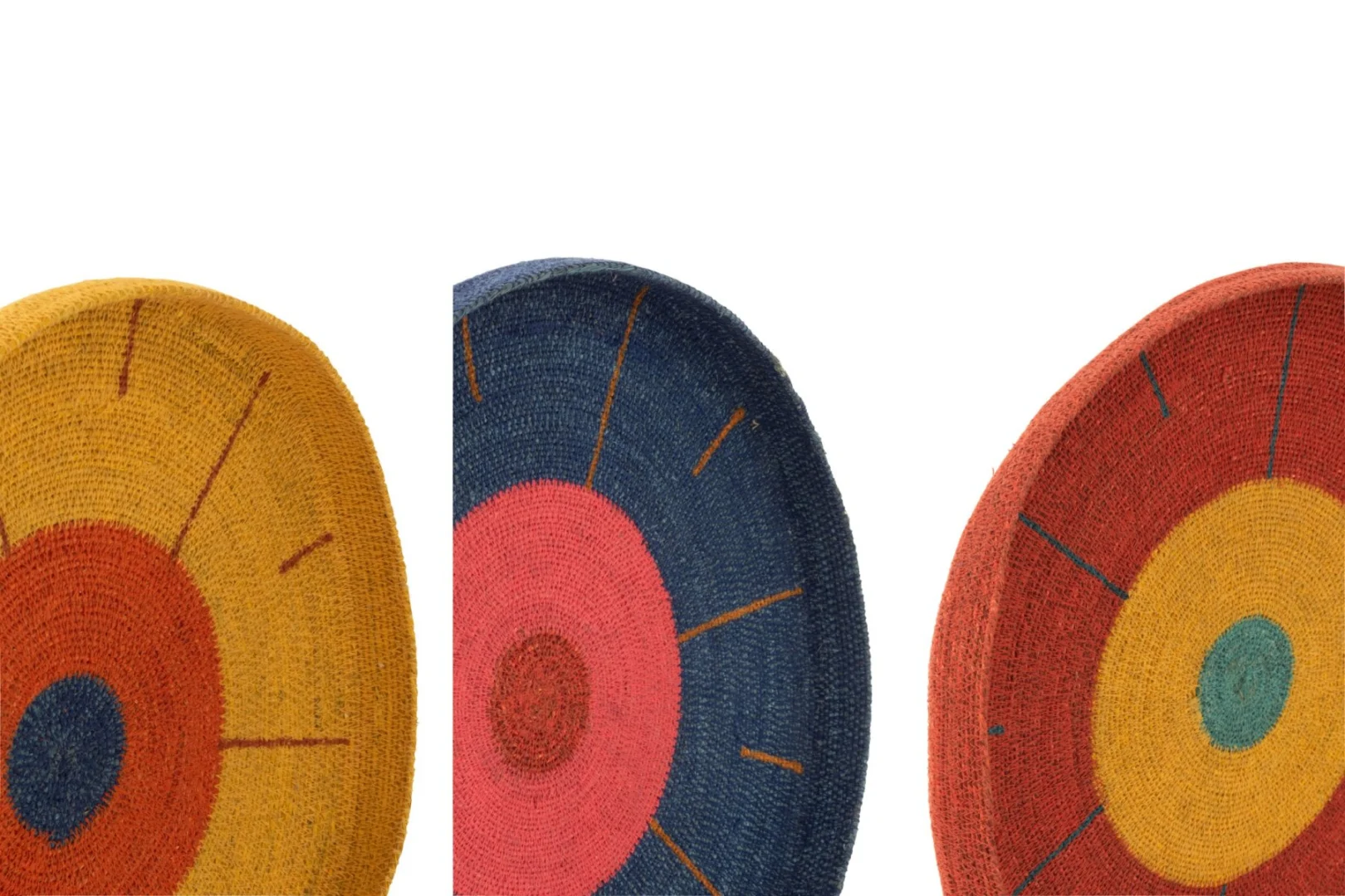 Raurresta wanddecoratie set van 3 in meerkleurig zeegras met cirkel- en lijnpatroon