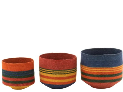 Mand Seoul zeegras manden set van 3, rond, meerkleurig gestreept, compact en decoratief opbergmanden