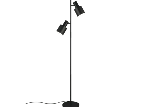 Goodis vloerlamp mat zwart, slank metalen ontwerp met 2 verstelbare spotlampen en voetschakelaar, set van 3