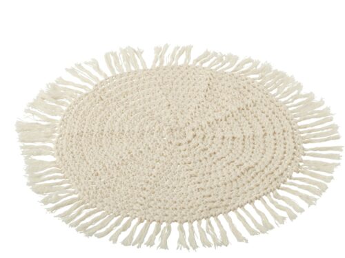 Biendonte beige placemat met ronde geweven structuur en franjes, 38 cm, van katoen en polyester