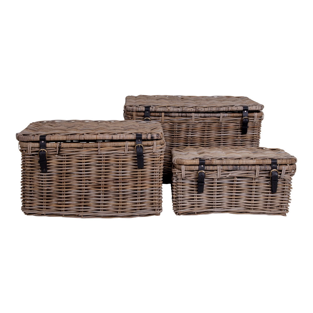 Opbergkist Grookek Rotan Grijs - Set van 3