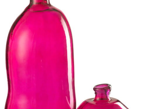 Vaas Vollin glas roze, ovaal en hoog 73 cm, fuchsia woonaccessoire voor takken of als blikvanger