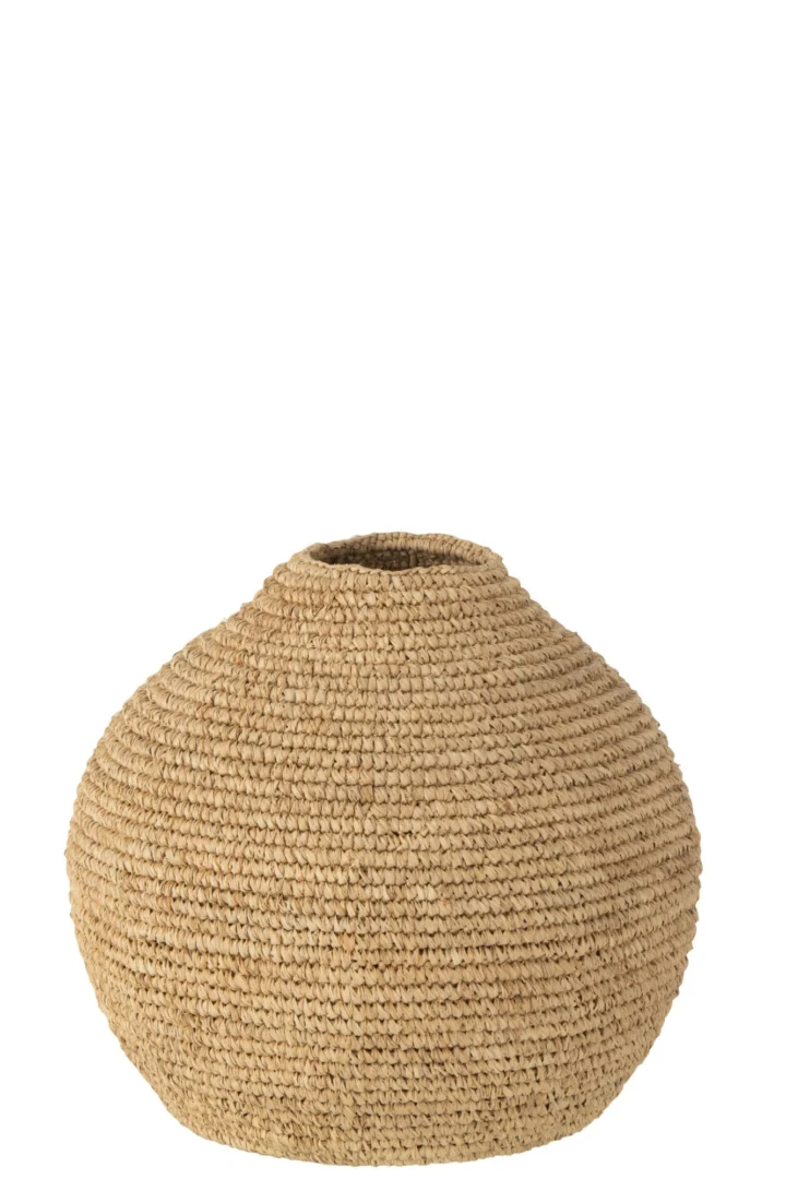Vaas Slornir Kapok naturel, ronde vorm met geweven textuur en stevige uitstraling, H52 cm