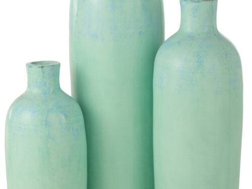 Set van drie blauwe Gaater cement vazen met slank silhouet, decoratieve woonaccessoires in verschillende hoogtes