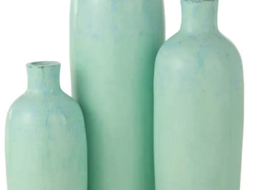 Set van drie blauwe Gaater cement vazen met slank silhouet, decoratieve woonaccessoires in verschillende hoogtes