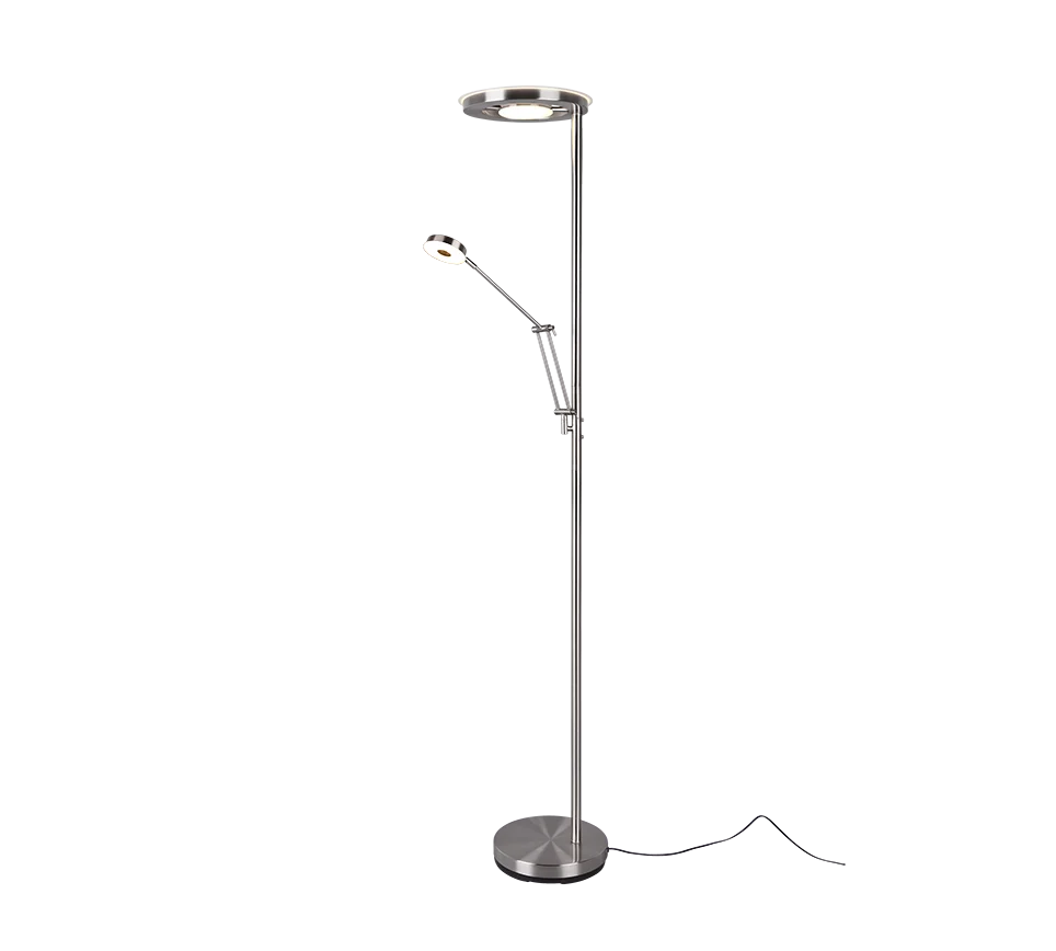 Vloerlamp Hunsek mat nikkel met LED, verstelbare leesarm en ronde voet, H181 cm, set van 3