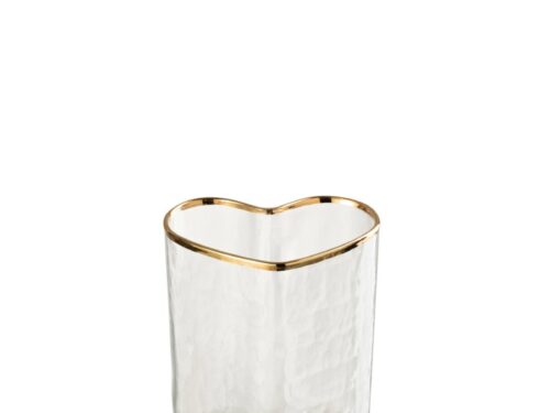 Baummi transparant drinkglas met hartvormige goudkleurige rand en voet, stijlvol en elegant glaswerk