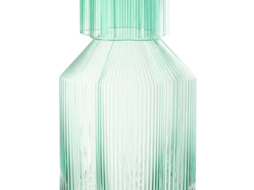 Karaf Preemino Glas Blauw met ribbelstructuur en elegante vorm, stijlvol voor serveren op tafel