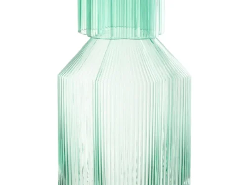 Karaf Preemino Glas Blauw met ribbelstructuur en elegante vorm, stijlvol voor serveren op tafel