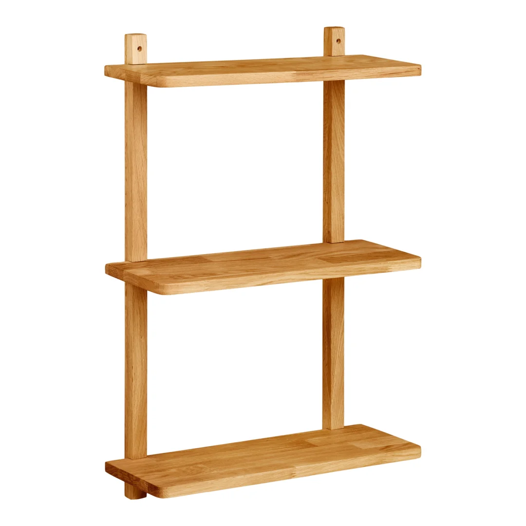 Wandplank Rautang eiken 50 cm met drie planken en naturel houtlook, strak en compact voor wanddecoratie