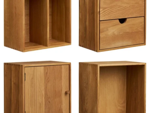 Wandplank Zimmaro naturel eiken, set van 4, met open vakken en compacte 30 cm afmeting