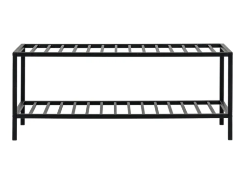 Schoenenrek Meskik van zwart staal met twee schappen, compact en stevig voor 79 cm opbergruimte