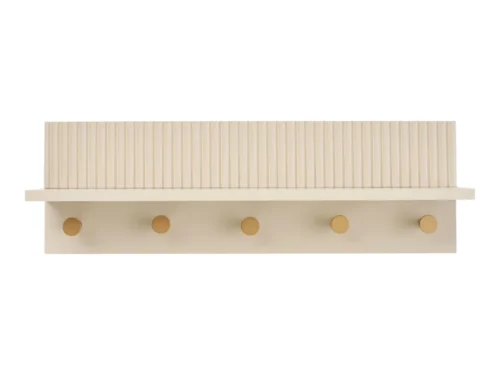 Beige Wandplank Graanne MDF 50 cm met vijf haken en geribbelde bovenkant voor hal of keuken