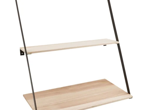 Wandplank Klasia staal en grenenhout naturel met 2 planken, compact en stijlvol voor extra opbergruimte