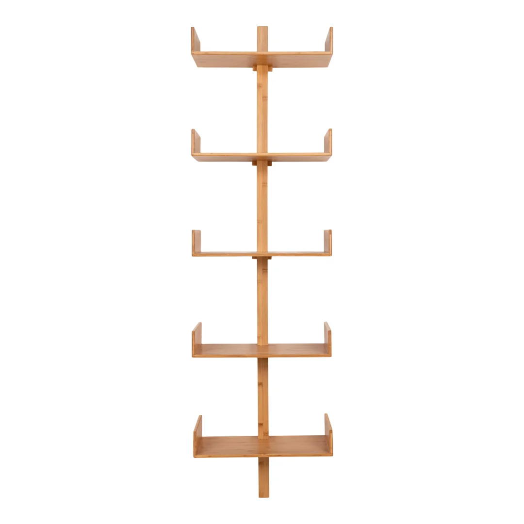 Wandplank Vaanino van naturel bamboe, 180 cm lang, met vijf open planken in een strakke verticale vorm