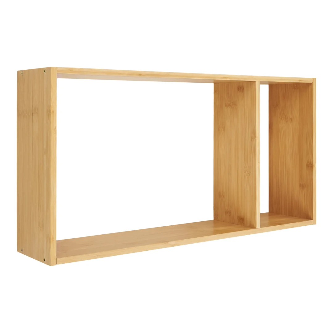 Wandplank Pildone bamboe 70 cm in naturel met open vakken en luchtig design