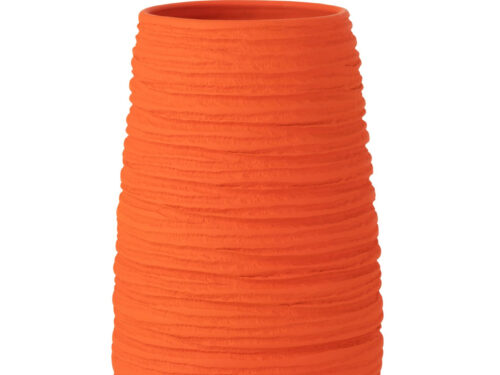 Vaas Klaado keramiek oranje 55 cm met ribbelstructuur en hoge, cilindrische vorm